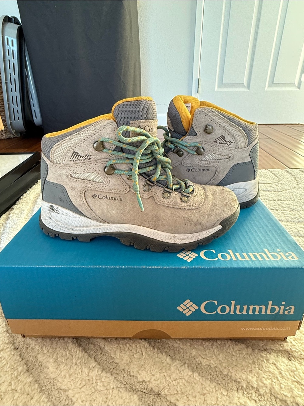 Columbia Gray Hiking Boots with Yellow Trim